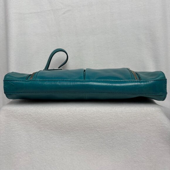 Kenneth Cole Reaction Teal-Colored Leather Shoulder Clutch Style Handbag - Picture 5 of 16